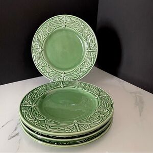 SET of 4 Dinner Plates - Green Dragonfly - Bordallo Pinheiro